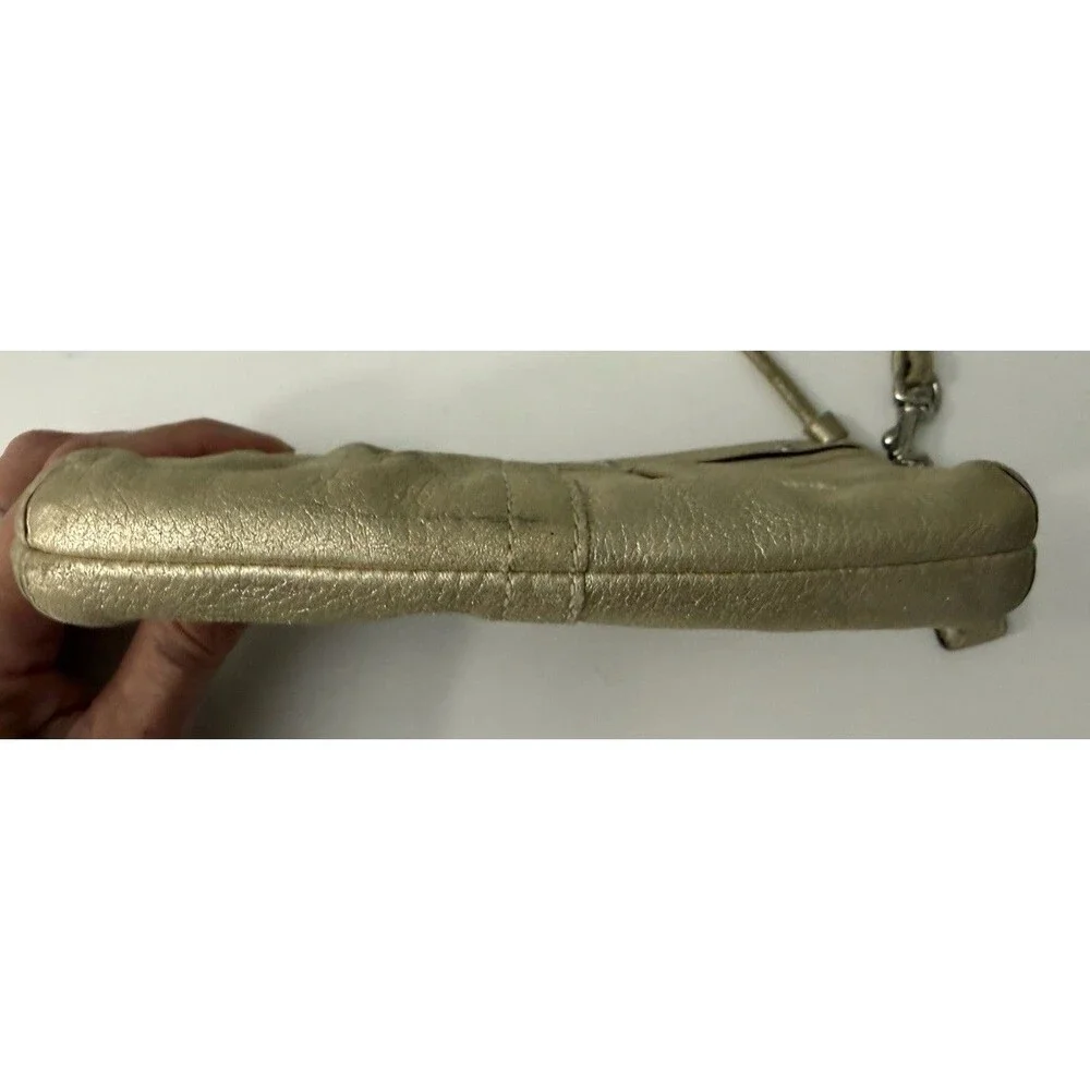 Coach Women's Wristlet in Soft Gold Metallic Leather, Belted Accent, Clean